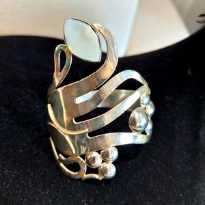 Vintage Cuff Bracelet Spoon with stone moonstone